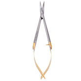 Dr. Slick Spring Iris Scissor 4 inch curved with gold handles for precise cuts.