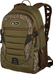 Drake Waterfowl Daypack in Mossy Oak Bottomland with front pocket for quick access