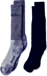 Drake Waterfowl merino boot sock over calf provides durable warmth for cold workdays.