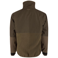 Drake Waterfowl MST CommandXT Eqwader jacket side view; windproof design guards against gusts while moving.