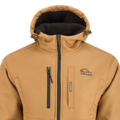 Drake Waterfowl MST Hole Shot pockets close-up illustrate handwarmer pockets and secure storage.