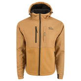 Drake Waterfowl MST Hole Shot hooded windproof upper detail shows wind-blocking 3-layer protection.
