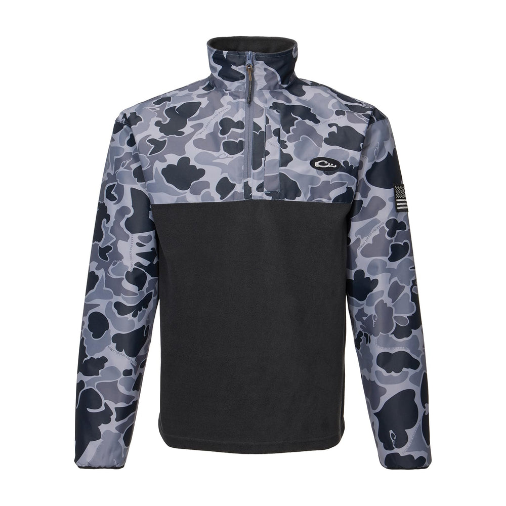 Drake Waterfowl MST Quarter Zip Eqwader front view showing waterproof upper protection