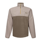 Drake Waterfowl MST Quarter Zip Refuge Eqwader jacket mud brown front view highlighting waterproof protection for hunters