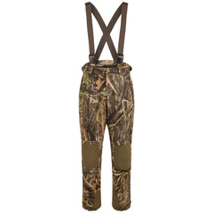Drake Waterfowl MST waist-high insulated bib front view with weatherproof shell for warmth.