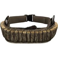 Drake Waterfowl neoprene shell belt in Mossy Oak Bottomland, side view for quick shell access