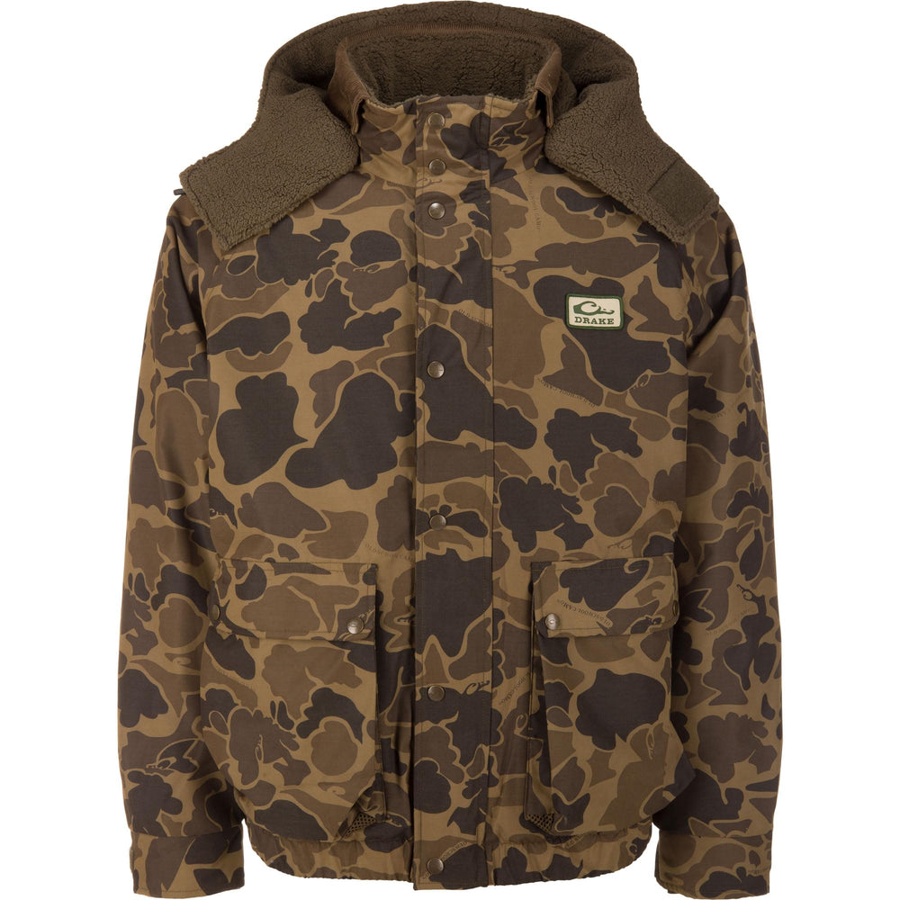 Drake Waterfowl Throwback 80 Sport jacket outdoor-setup showing weatherproof protection.