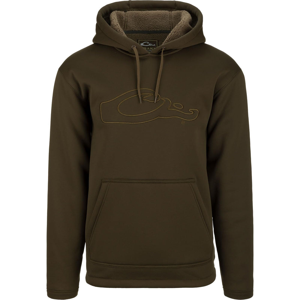 Drake Waterfowl Youth LST Silencer Hoodie front view with soft fleece for all-day warmth.
