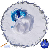 Drasry cast net fluffy mesh close-up shows easy-opening design for wider water coverage.