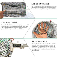 Drasry crab trap 45x20 cm size captures larger prey.