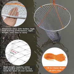 Drasry foldable pier net rope 49.2ft supports long-reach fishing from shore or dock.