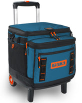Dreamza soft cooler with wheels side view highlighting stable rolling on sand.