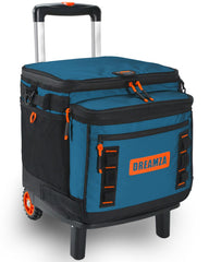 Dreamza soft cooler with wheels side view highlighting stable rolling on sand.