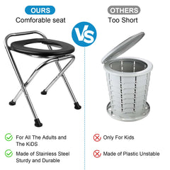 DSUWAZU portable toilet side view black highlights sturdy stainless steel construction.