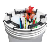 DU-BRO Bucket Lure Holder mounted on a standard 5-gallon bucket with lures hanging