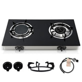 Dual Burner Propane Stove front view highlights compact portability for outdoor cooking