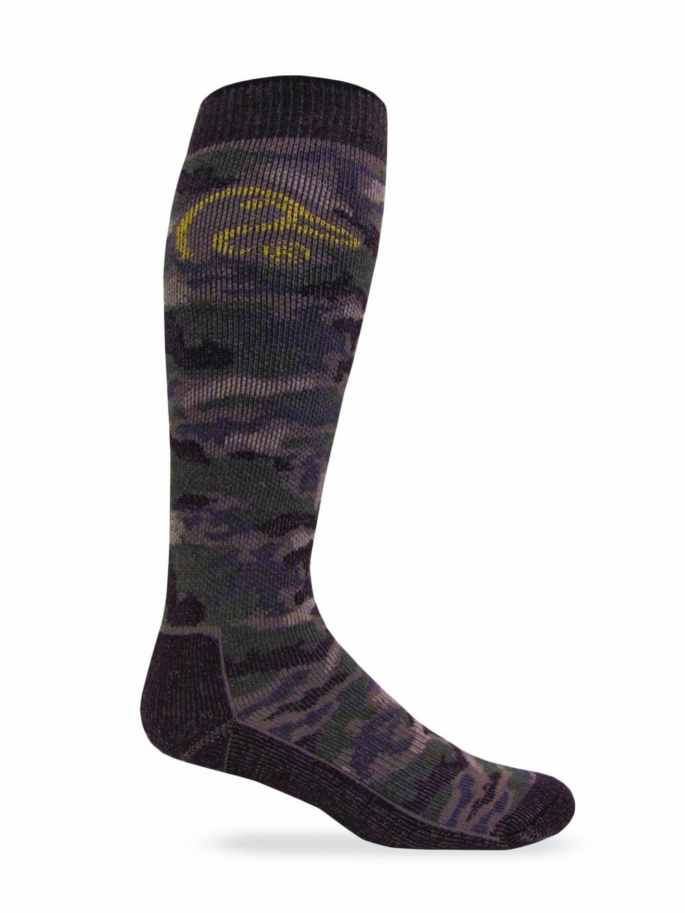 Ducks Unlimited mens tall boot socks in camouflage with merino wool for warmth and dryness.