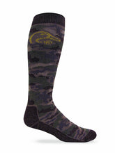 Ducks Unlimited mens tall boot socks in camouflage with merino wool for warmth and dryness.