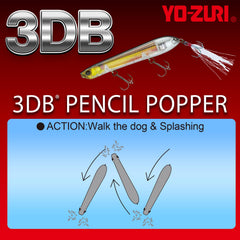 Duel Yo-Zuri 3DB Pencil Popper Ghost Pearl Shad cadence rattle enhances sound during retrieves