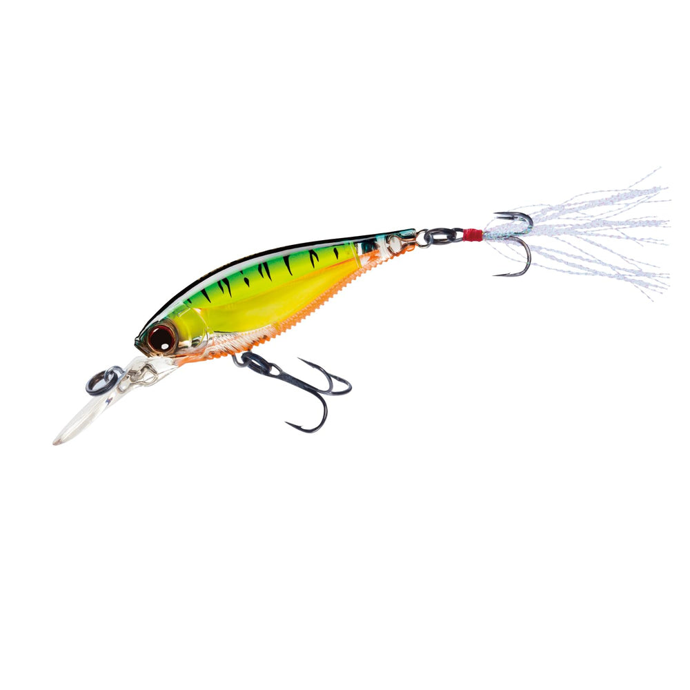Duel Yo-Zuri 3DB Shad Prism Fire Tiger lure shown in full profile for bass action