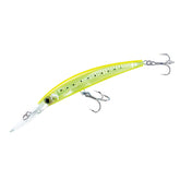 Duel Yo-Zuri Crystal 3D Minnow front view, chartreuse-silver finish boosts lure visibility