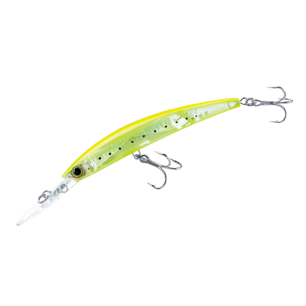 Duel Yo-Zuri Crystal 3D Minnow deep-diver jointed lure in chartreuse silver for deep water trolling