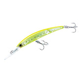 Duel Yo-Zuri Crystal 3D Minnow deep-diver jointed lure in chartreuse silver for deep water trolling