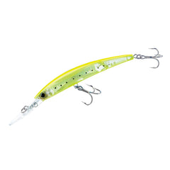 Duel Yo-Zuri Crystal 3D Minnow deep-diver jointed lure in chartreuse silver for deep water trolling
