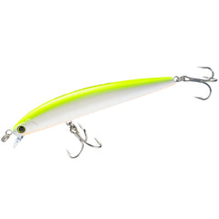 Yo-Zuri Hydro Minnow LC pearl chartreuse front view highlighting tapered body and reflective finish for long casts.