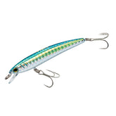 Yo-Zuri Pins Minnow Green Gold front view highlighting long-casting capability in shallow water