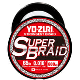 Duel Yo-Zuri Superbraid 600 yd white 65 lb spool; smooth, strong line for long casts.