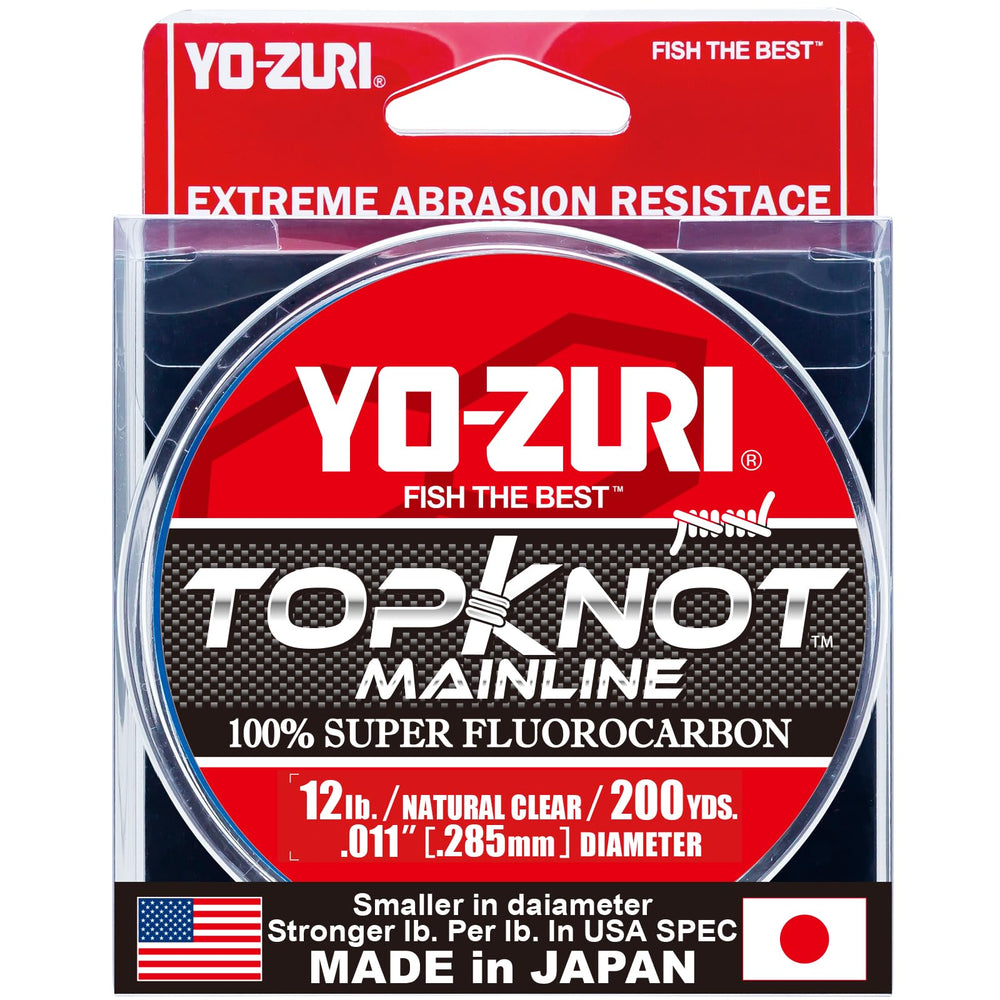 Duel Yo-Zuri TopKnot MainLine 200YD spool closeup highlighting clear fluorocarbon visibility for stealthy casts.