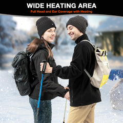 DUKUSEEK heated beanie in snow highlighting winter-ready warmth for outdoor activities
