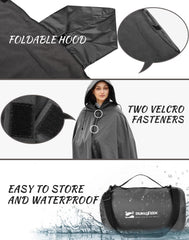 DUKUSEEK blanket in poncho mode ready to be worn as wearable rain cover