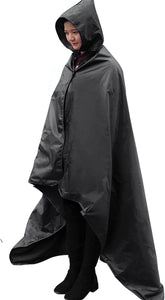 DUKUSEEK hooded stadium blanket shown with hood for rain protection during outdoor events