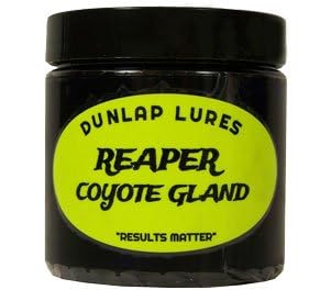 Dunlap's Reaper Coyote Gland Lure bottle attracts coyotes during field hunts.