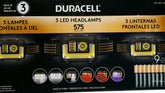 DURACELL LED headlamps, front view, offer bright hands-free lighting for outdoor tasks.