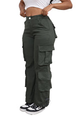 DvaeMalligo wide-leg cargo pants ArmyGreen front view showing breathable daily wear.