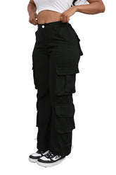 DvaeMalligo wide leg cargo pants black front view ideal for all-day comfort