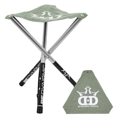 Dynamic Discs folding stool front view in Flint Gray for portable on-course seating