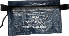 Dyneema zipper pouch large Moroccan blue close-up emphasizes lightweight durability for travel