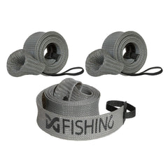 Three gray DynoGoods fishing rod sleeves laid out for the 3-pack