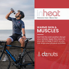 dznuts InHeat Embrocation Cream weather-proof film shields wind and moisture on rides