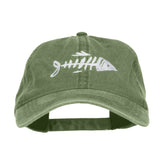 e4Hats Fish Bone embroidered front view on olive cap for casual fishing style.