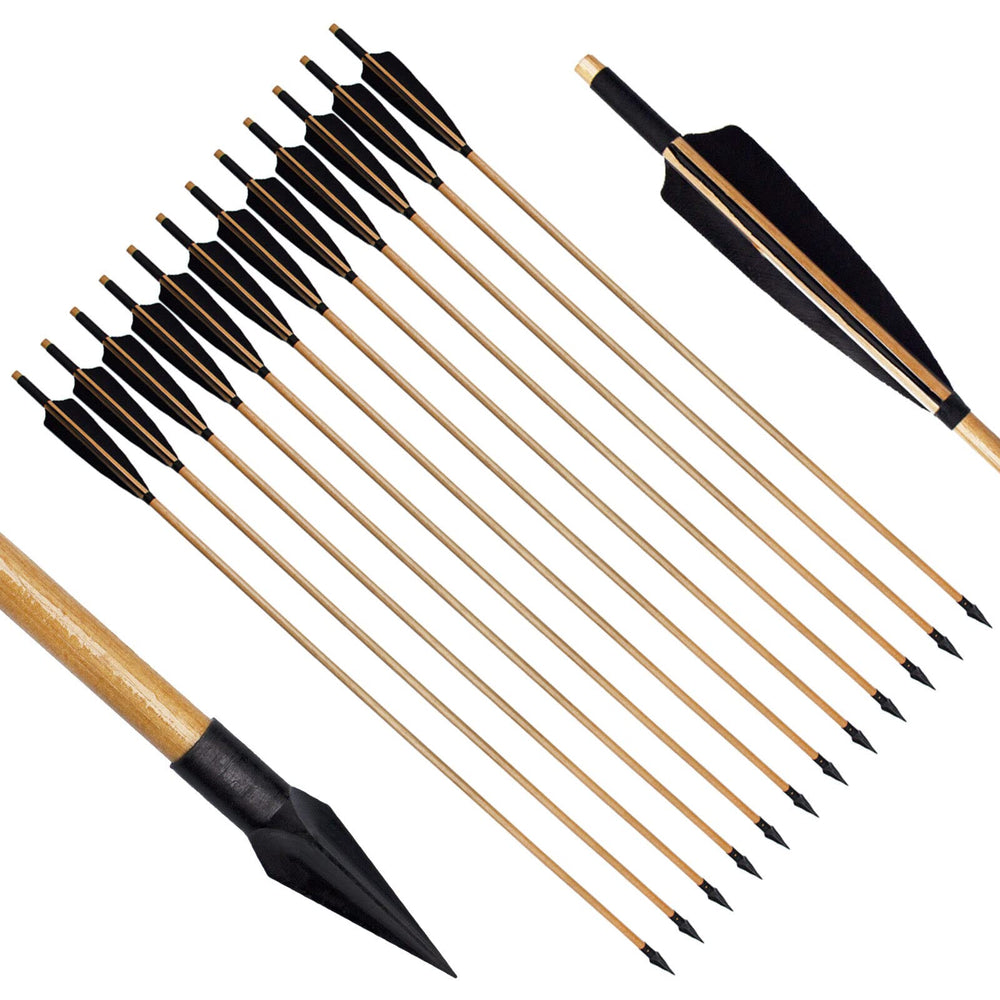 The e5e10 33-inch wooden archery arrows with turkey feather fletching for target practice.