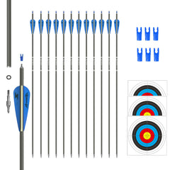 e5e10 31in carbon arrow closeup of blue-white fletching for stable flight.