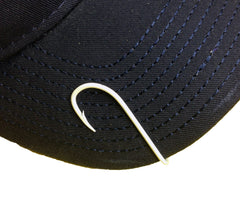 Eagle Claw white hat hook pins on cap bill for quick style upgrade.