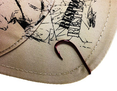 Side view of Eagle Claw Red Hat Hook Hat Pin on a hat.