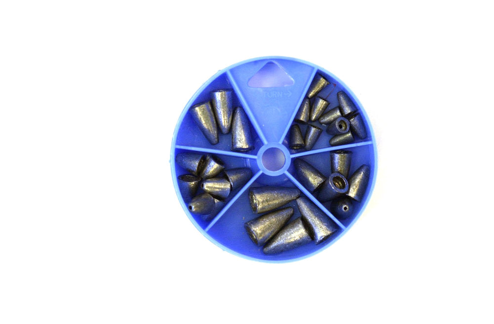 Eagle Claw worm weight assortment on display for versatile freshwater and saltwater rigs.