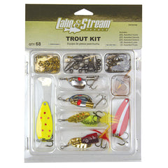 Eagle Claw Trout Tackle Kit contents shown for freshwater trout fishing